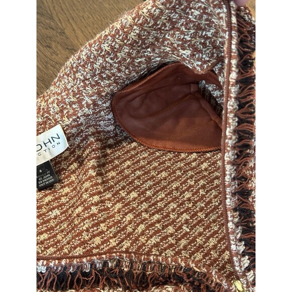 St. John Knit Painterly Tweed Boucle Jacket Women’s Sz 6 Russet Fringe Full Zip - Picture 9 of 12